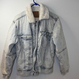 American Eagle Denim Jacket with Faux Fur Collar